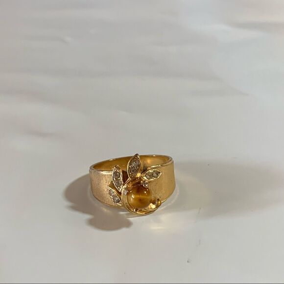 Vintage 18K HGE Flower Ring w/ Tigers Eye Stone & Crystals Sz 6.5 Gorgeous - Picture 6 of 7